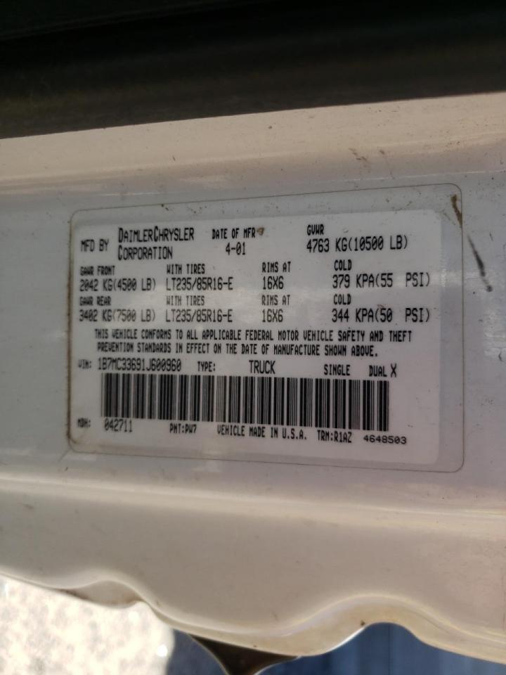 Photo 10 from auction – 2001 DODGE RAM 3500 with VIN 1B7MC33691J600960