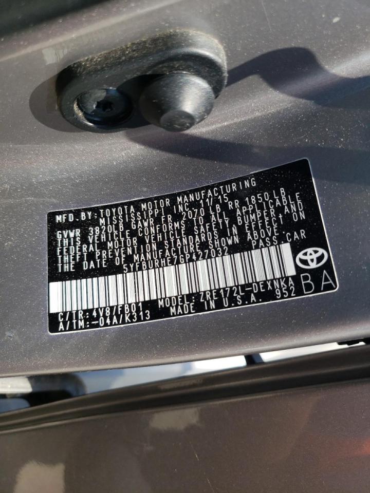 Photo 10 from auction – 2016 TOYOTA COROLLA L with VIN 5YFBURHE7GP427032