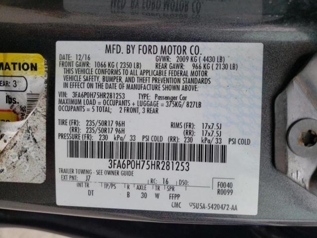 Photo 10 from auction – 2017 FORD FUSION SE with VIN 3FA6P0H75HR281253