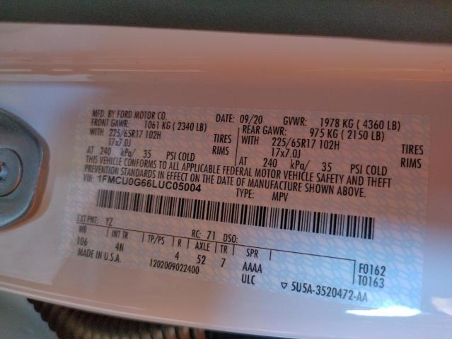 Photo 10 from auction – 2020 FORD ESCAPE SE with VIN 1FMCU0G66LUC05004