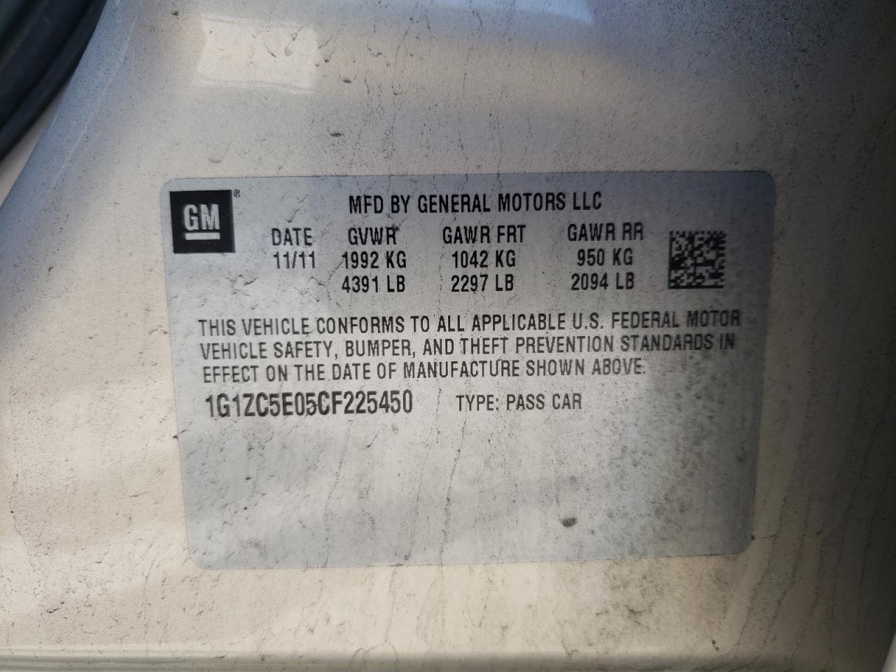 Photo 10 from auction – 2012 CHEVROLET MALIBU 1LT with VIN 1G1ZC5E05CF225450