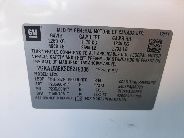 Photo 10 from auction – 2012 GMC TERRAIN SL with VIN 2GKALMEK3C6219306