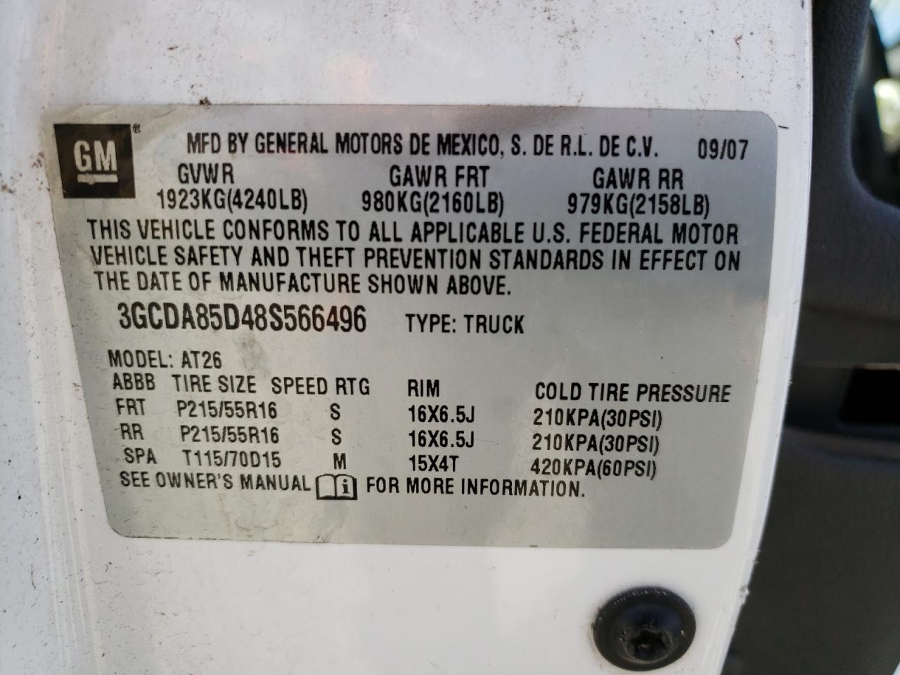 Photo 10 from auction – 2008 CHEVROLET HHR PANEL with VIN 3GCDA85D48S566496