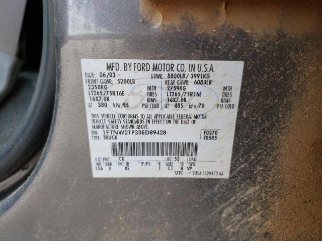 Photo 10 from auction – 2003 FORD F250 SUPER with VIN 1FTNW21P33ED89428
