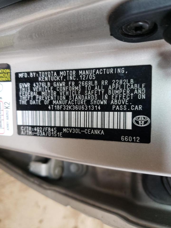 Photo 10 from auction – 2006 TOYOTA CAMRY LE with VIN 4T1BF32K36U631314