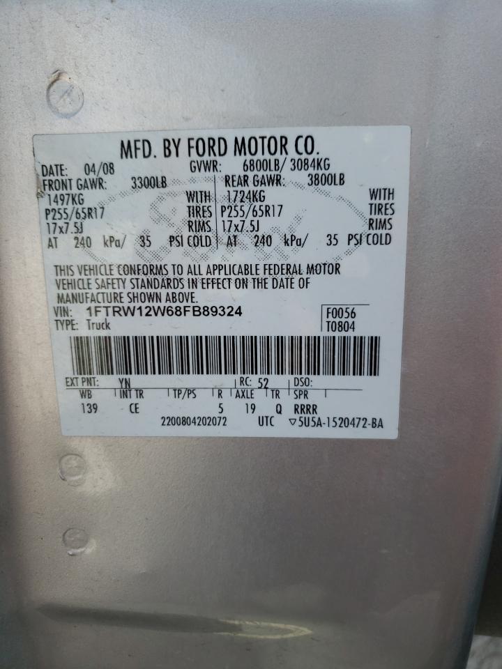Photo 10 from auction – 2008 FORD F150 SUPER with VIN 1FTRW12W68FB89324