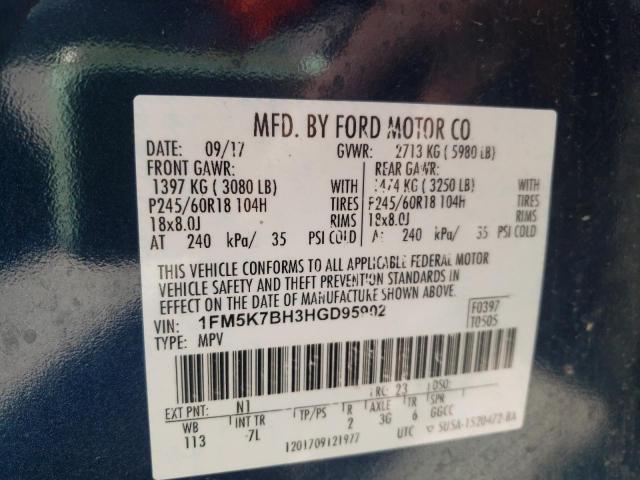 Photo 10 from auction – 2017 FORD EXPLORER with VIN 1FM5K7BH3HGD95902