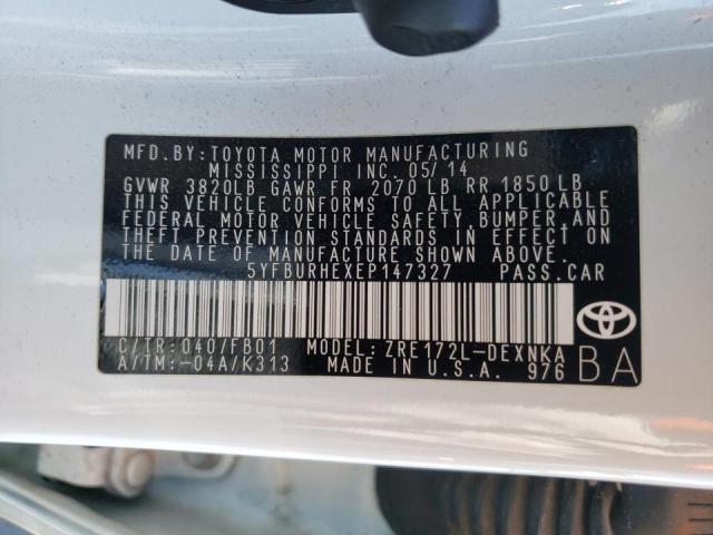 Photo 10 from auction – 2014 TOYOTA COROLLA L with VIN 5YFBURHEXEP147327