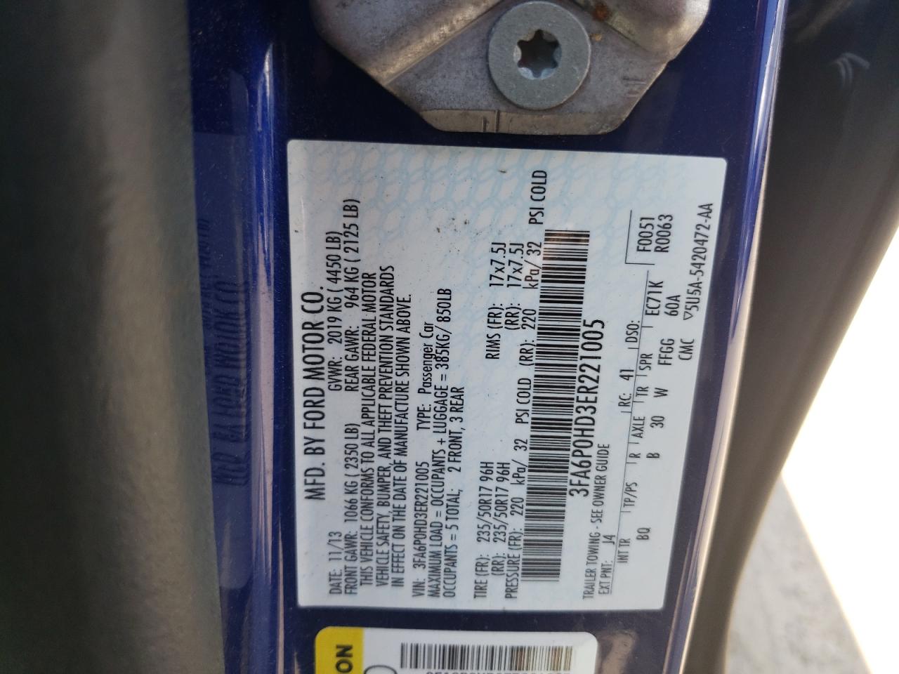 Photo 10 from auction – 2014 FORD FUSION SE with VIN 3FA6P0HD3ER221005