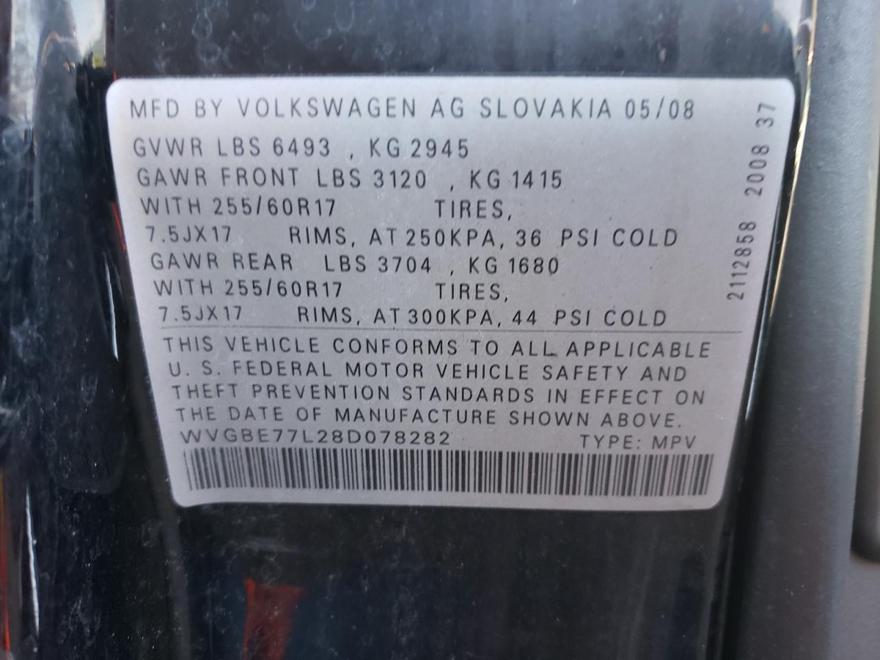 Photo 10 from auction – 2008 VOLKSWAGEN TOUAREG 2 with VIN WVGBE77L28D078282
