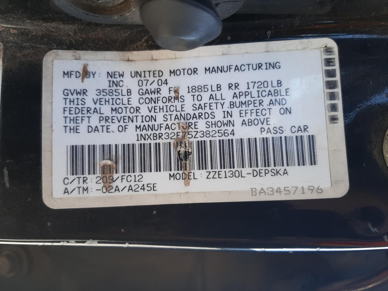 Photo 10 from auction – 2005 TOYOTA COROLLA CE with VIN 1NXBR32E75Z382564