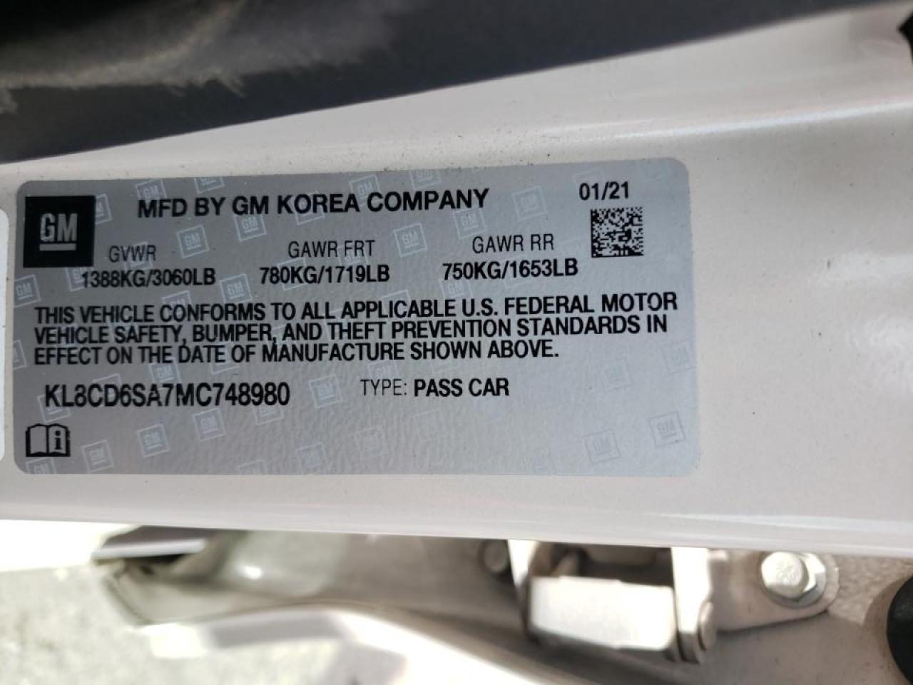 Photo 10 from auction – 2021 CHEVROLET SPARK 1LT with VIN KL8CD6SA7MC748980