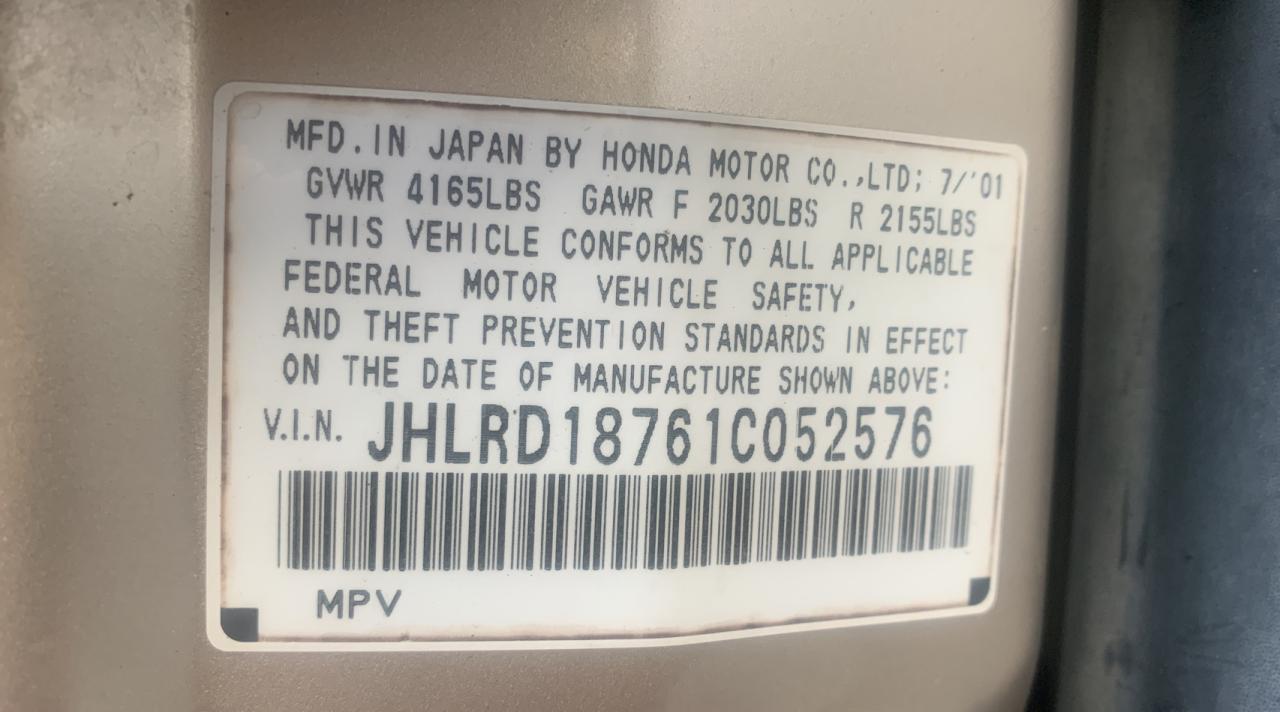 Photo 10 from auction – 2001 HONDA CR-V SE with VIN JHLRD18761C052576