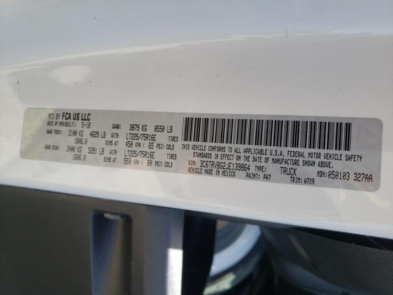 Photo 10 from auction – 2018 RAM PROMASTER with VIN 3C6TRVBG2JE139864