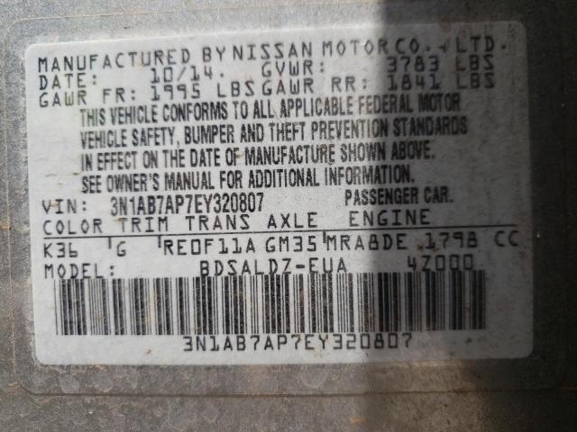 Photo 10 from auction – 2014 NISSAN SENTRA S with VIN 3N1AB7AP7EY320807