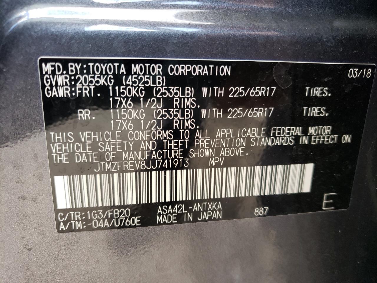 Photo 10 from auction – 2018 TOYOTA RAV 4 with VIN JTMZFREV8JJ741913
