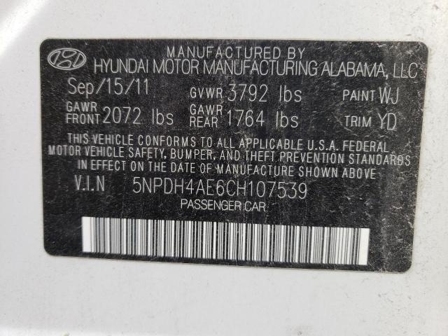 Photo 10 from auction – 2012 HYUNDAI ELANTRA GL with VIN 5NPDH4AE6CH107539