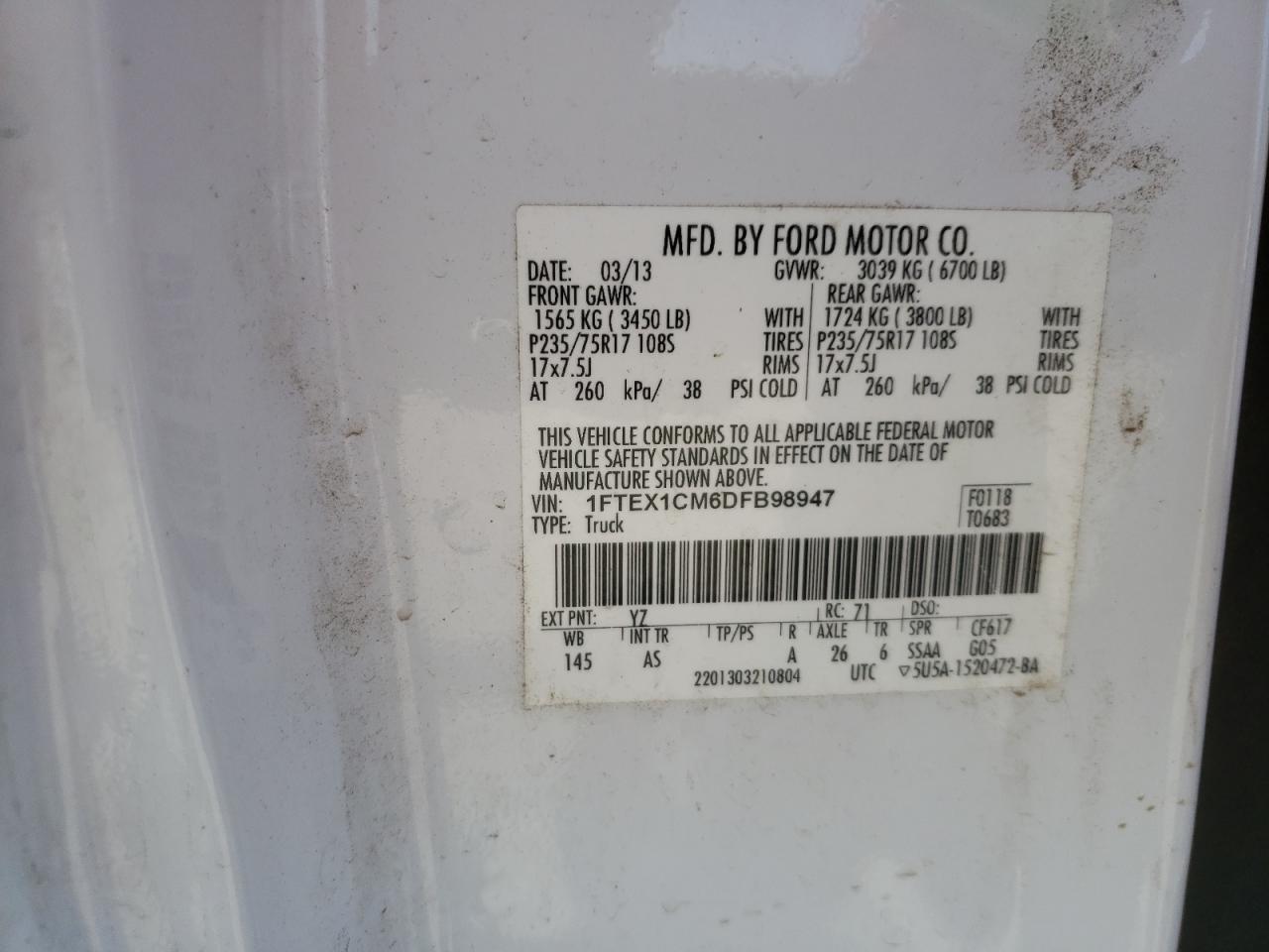 Photo 10 from auction – 2013 FORD F150 SUPER with VIN 1FTEX1CM6DFB98947