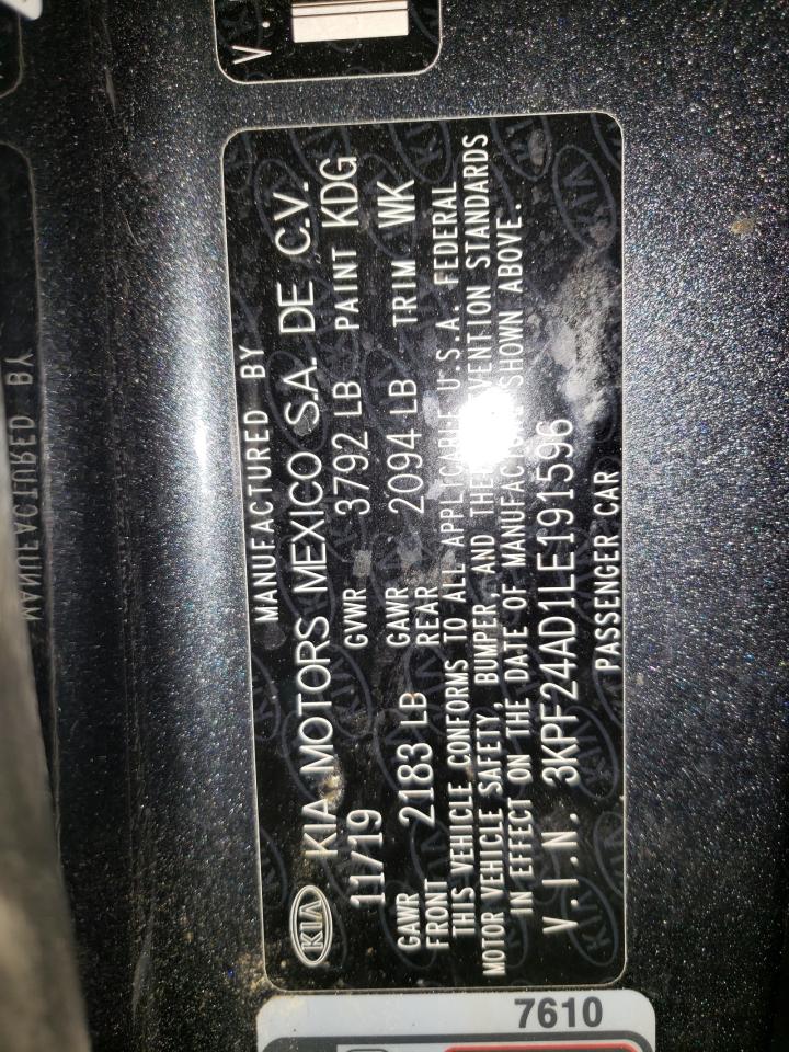Photo 10 from auction – 2020 KIA FORTE FE with VIN 3KPF24AD1LE191596