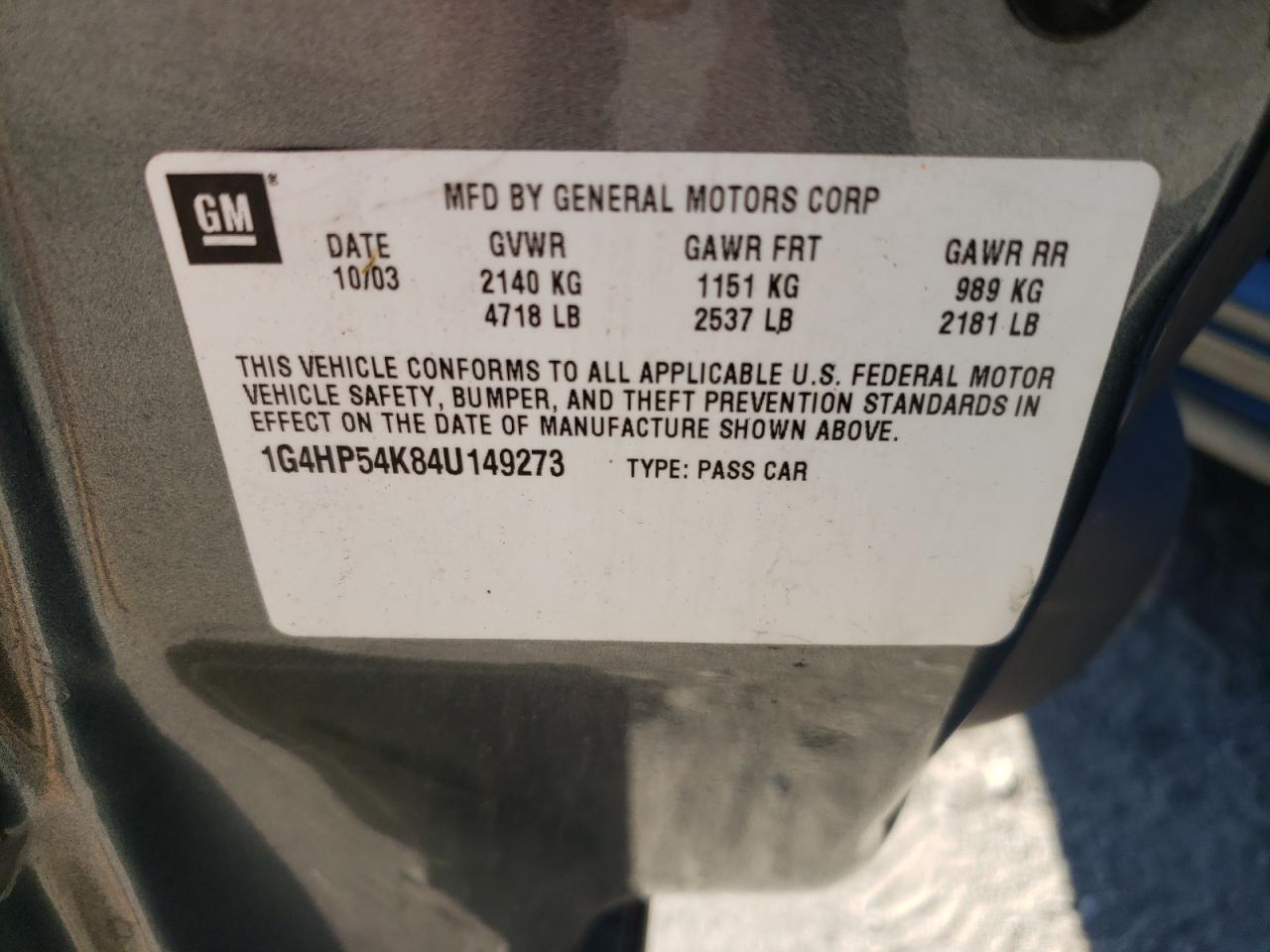 Photo 10 from auction – 2004 BUICK LESABRE with VIN 1G4HP54K84U149273