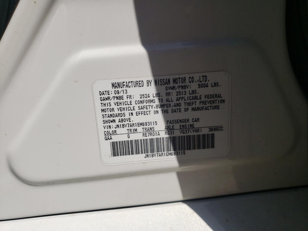 Photo 10 from auction – 2014 INFINITI Q50 BASE with VIN JN1BV7AR1EM693115
