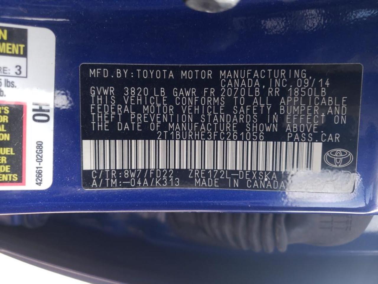 Photo 10 from auction – 2015 TOYOTA COROLLA L with VIN 2T1BURHE3FC261056