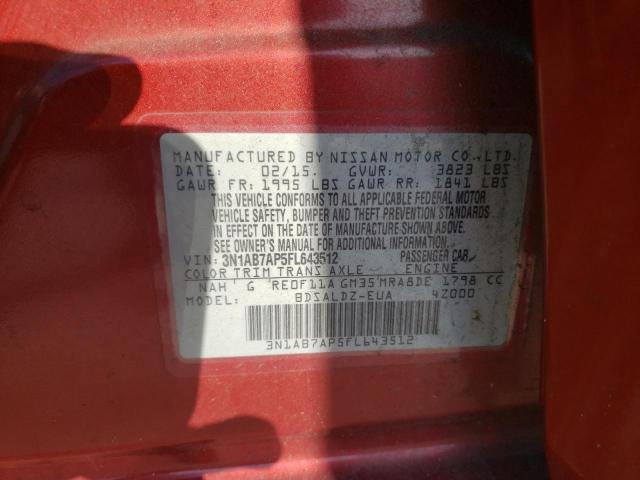 Photo 10 from auction – 2015 NISSAN SENTRA S with VIN 3N1AB7AP5FL643512