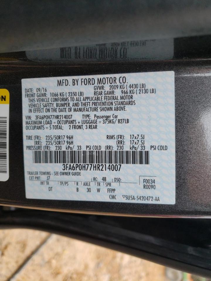 Photo 10 from auction – 2017 FORD FUSION SE with VIN 3FA6P0H77HR214007