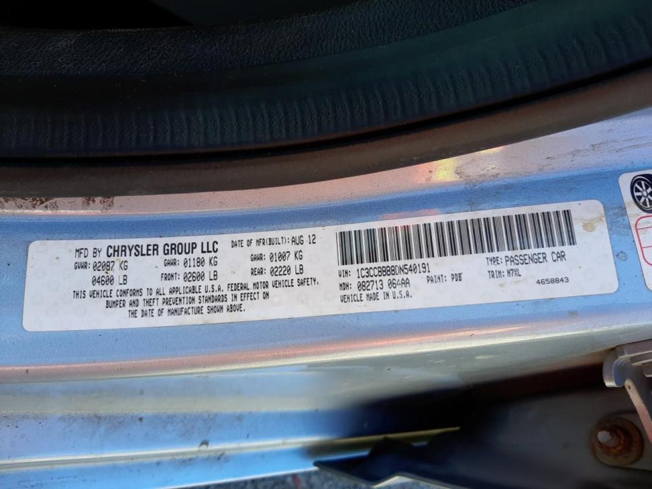 Photo 10 from auction – 2013 CHRYSLER 200 TOURIN with VIN 1C3CCBBB8DN540191
