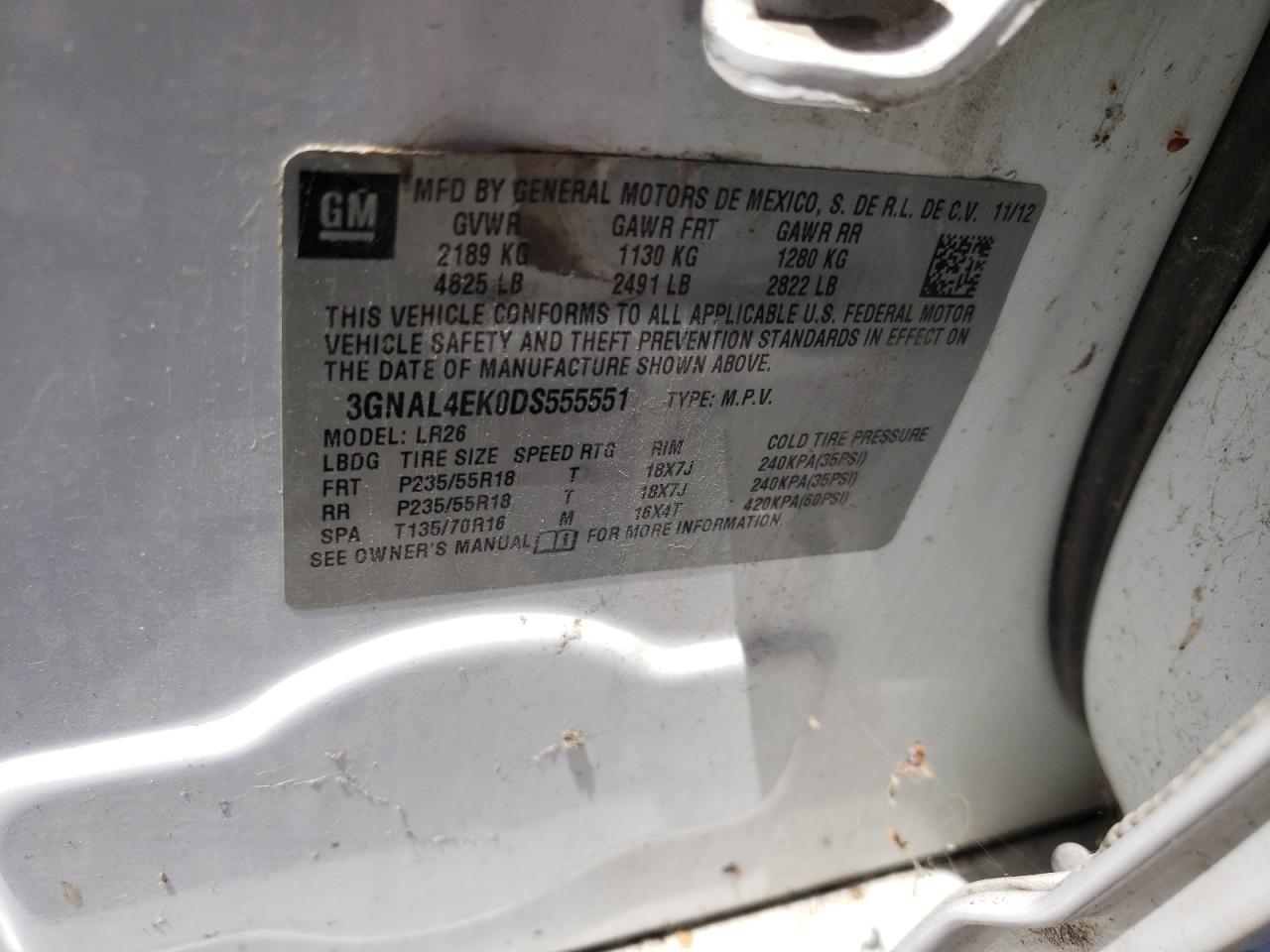 Photo 10 from auction – 2013 CHEVROLET CAPTIVA LT with VIN 3GNAL4EK0DS555551