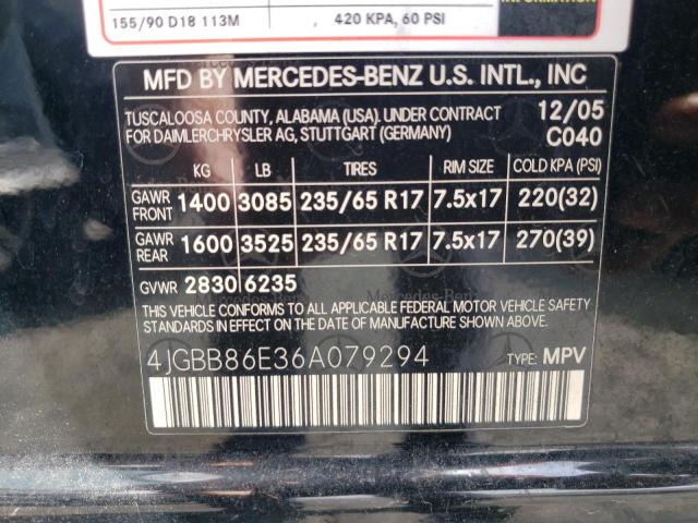 Photo 10 from auction – 2006 MERCEDES-BENZ ML 350 with VIN 4JGBB86E36A079294