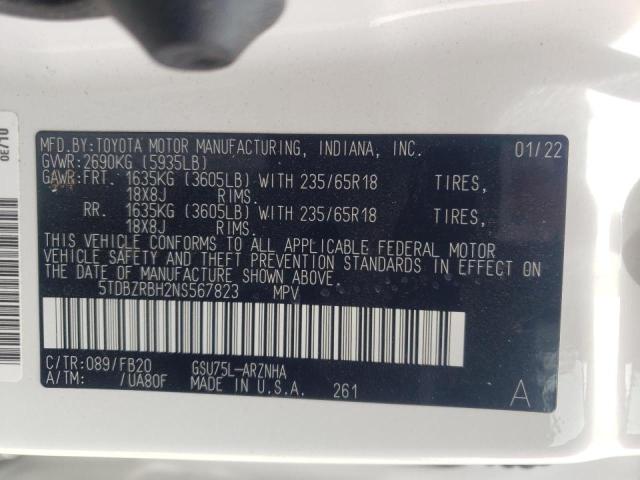 Photo 10 from auction – 2022 TOYOTA HIGHLANDER with VIN 5TDBZRBH2NS567823