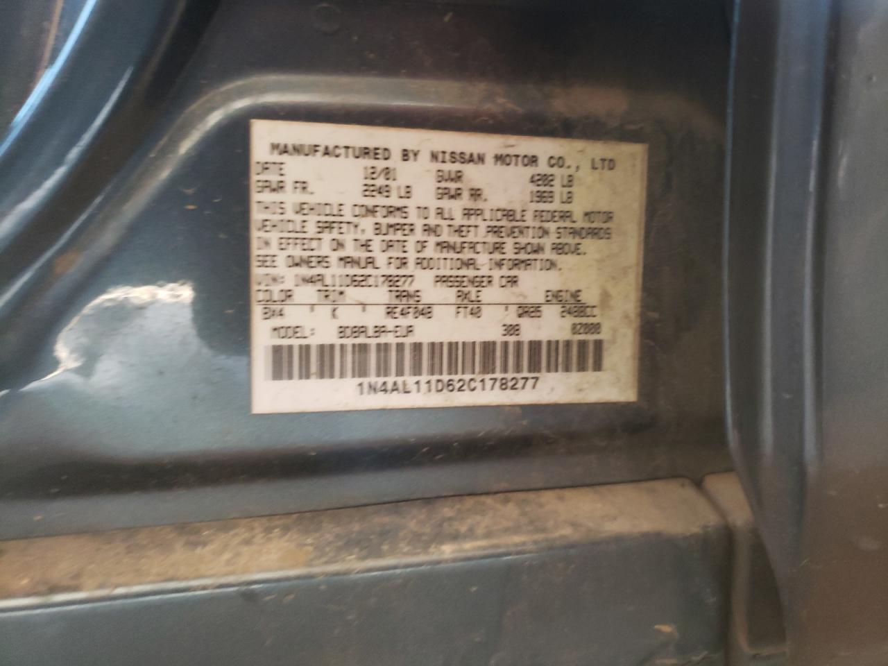 Photo 10 from auction – 2002 NISSAN ALTIMA BAS with VIN 1N4AL11D62C178277