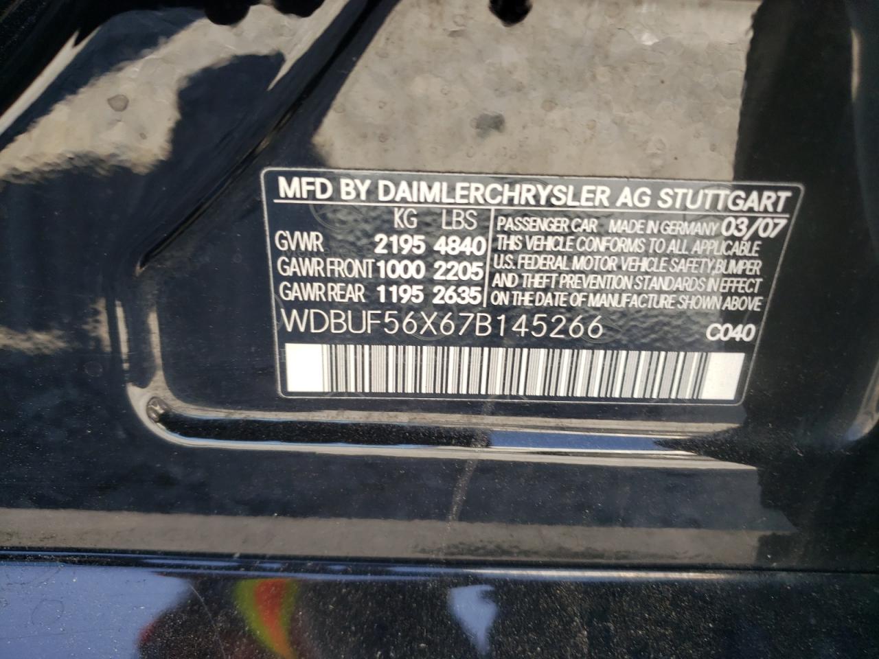 Photo 10 from auction – 2007 MERCEDES-BENZ E 350 with VIN WDBUF56X67B145266