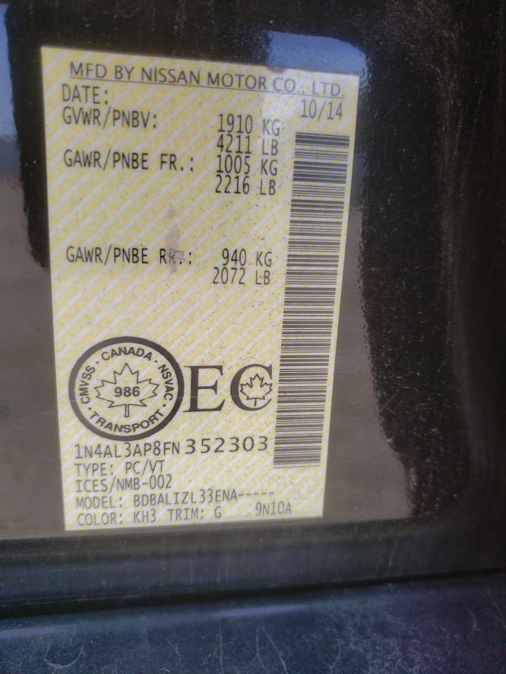 Photo 10 from auction – 2015 NISSAN ALTIMA 2.5 with VIN 1N4AL3AP8FN352303