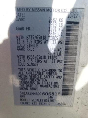 Photo 10 from auction – 2013 NISSAN PATHFINDER with VIN 5N1AR2MN6DC606818