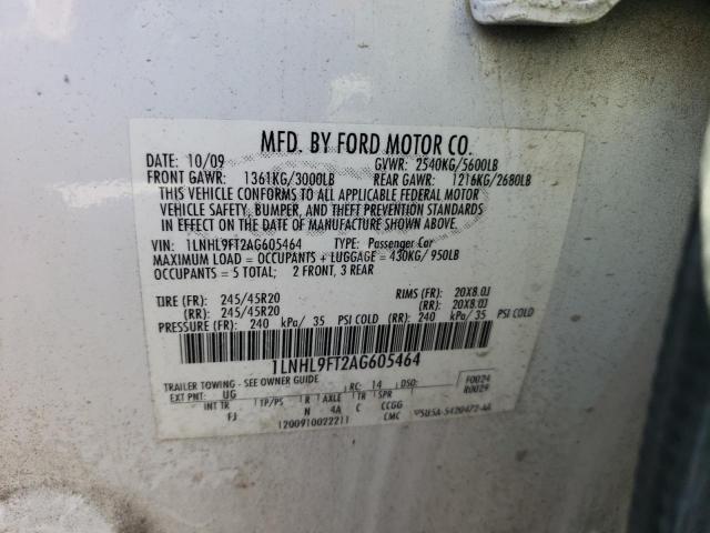 Photo 10 from auction – 2010 LINCOLN MKS with VIN 1LNHL9FT2AG605464