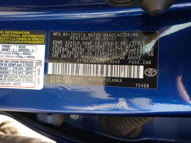 Photo 10 from auction – 2007 TOYOTA CAMRY CE with VIN 4T1BE46K07U159948