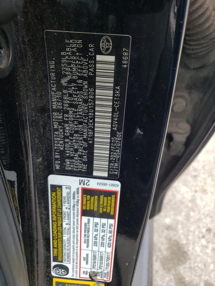Photo 10 from auction – 2011 TOYOTA CAMRY BASE with VIN 4T1BF3EK1BU157806