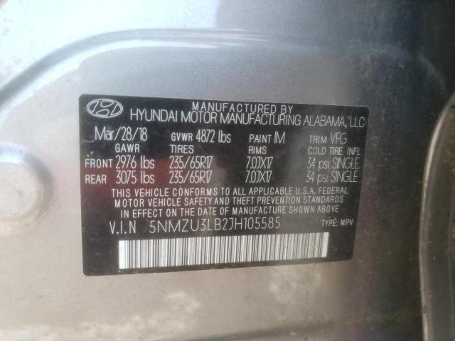 Photo 10 from auction – 2018 HYUNDAI SANTA FE S with VIN 5NMZU3LB2JH105585