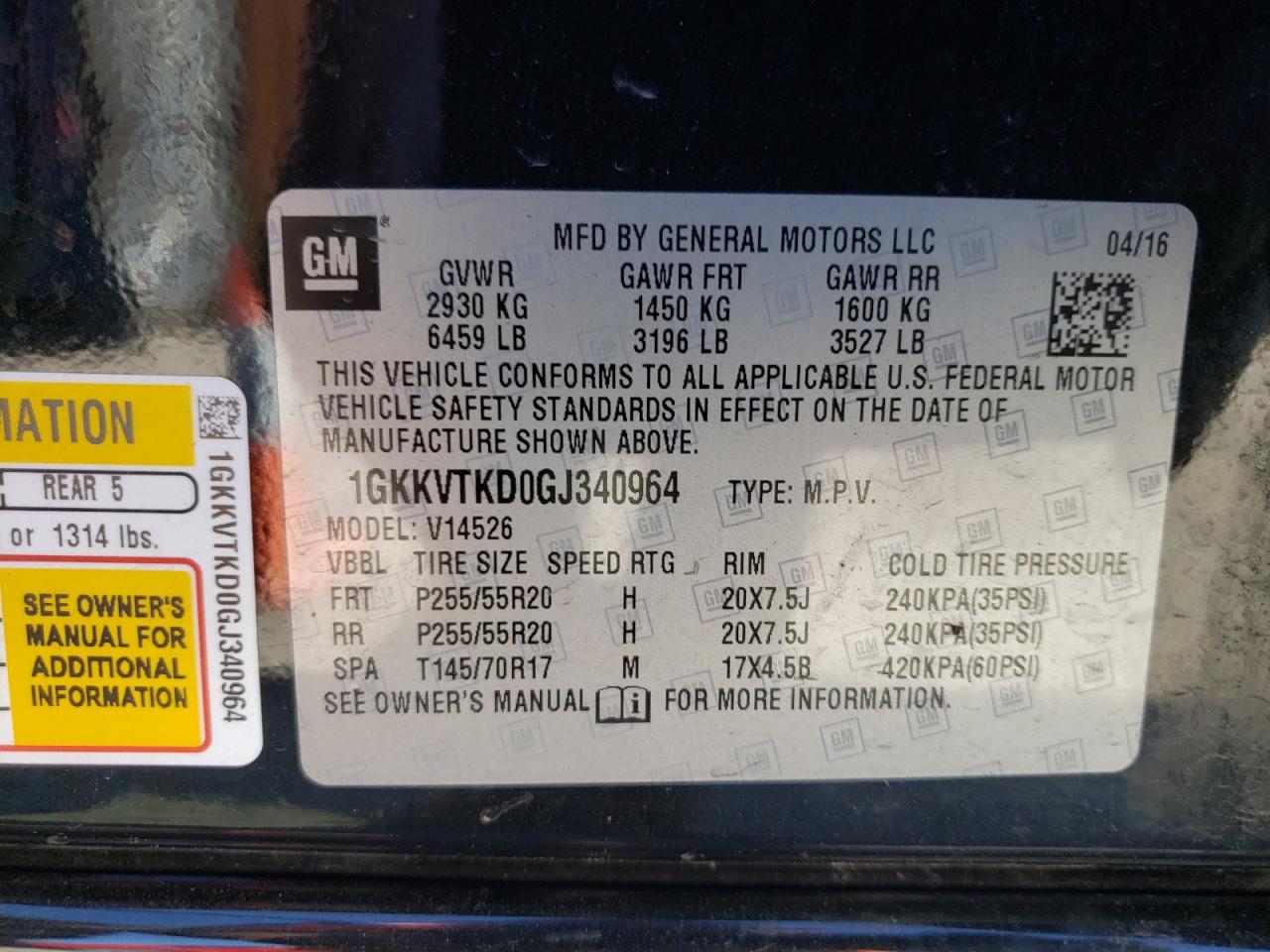 Photo 10 from auction – 2016 GMC ACADIA DEN with VIN 1GKKVTKD0GJ340964