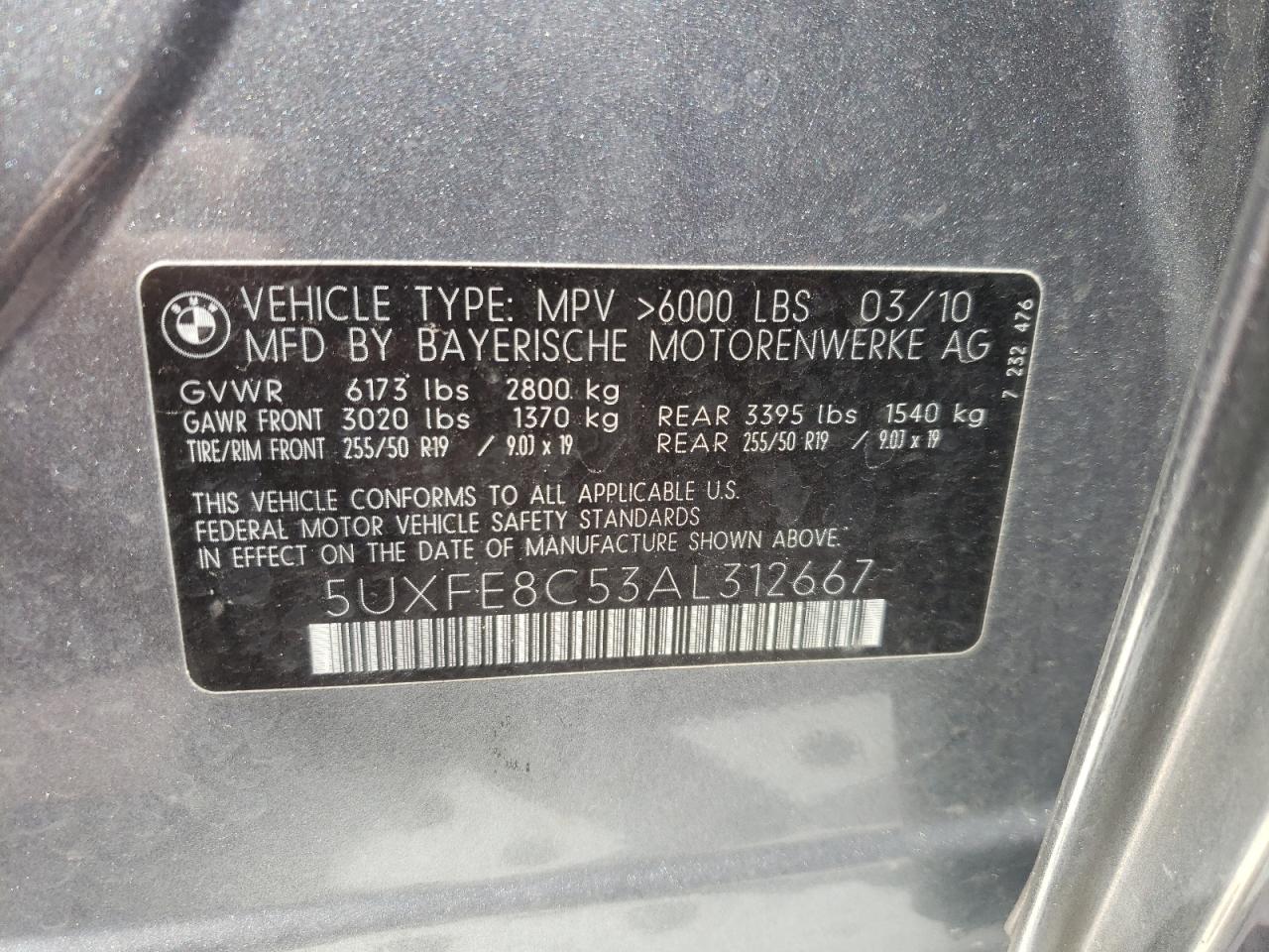 Photo 10 from auction – 2010 BMW X5 XDRIVE4 with VIN 5UXFE8C53AL312667
