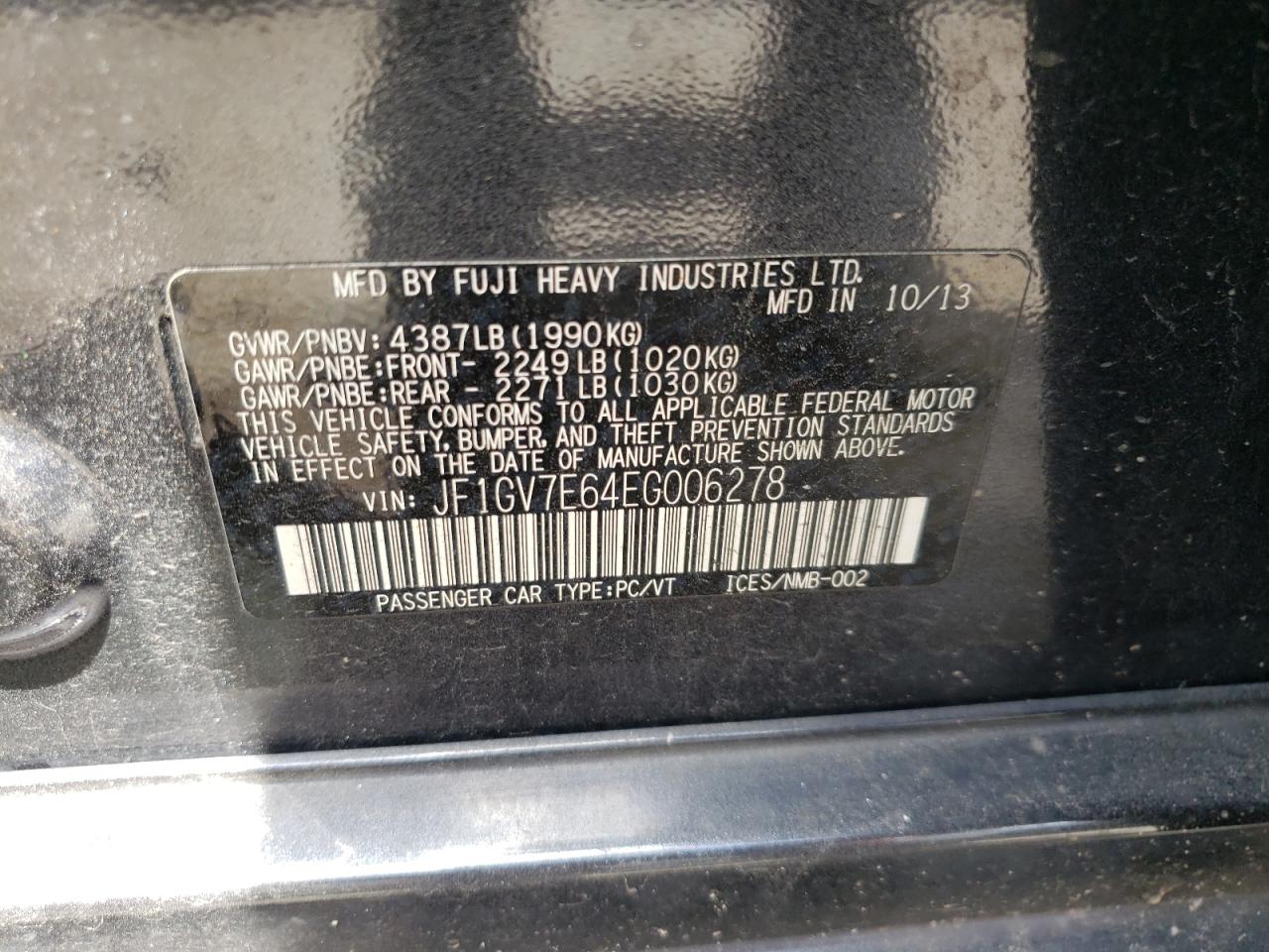 Photo 10 from auction – 2014 SUBARU IMPREZA WR with VIN JF1GV7E64EG006278
