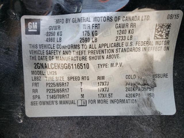 Photo 10 from auction – 2016 CHEVROLET EQUINOX LT with VIN 2GNALCEK9G6116510