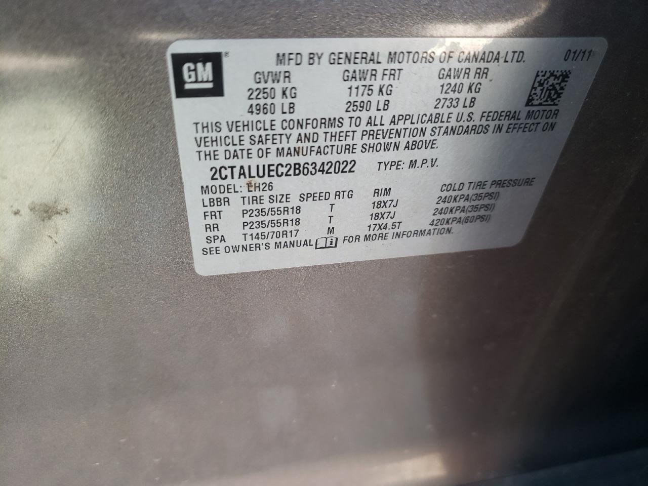 Photo 10 from auction – 2011 GMC TERRAIN SL with VIN 2CTALUEC2B6342022
