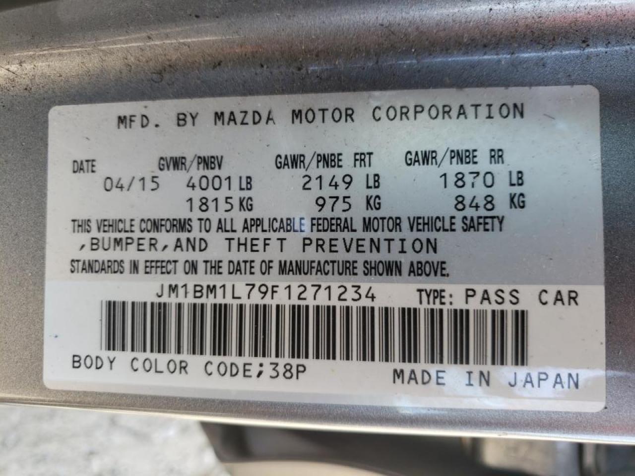 Photo 10 from auction – 2015 MAZDA 3 TOURING with VIN JM1BM1L79F1271234