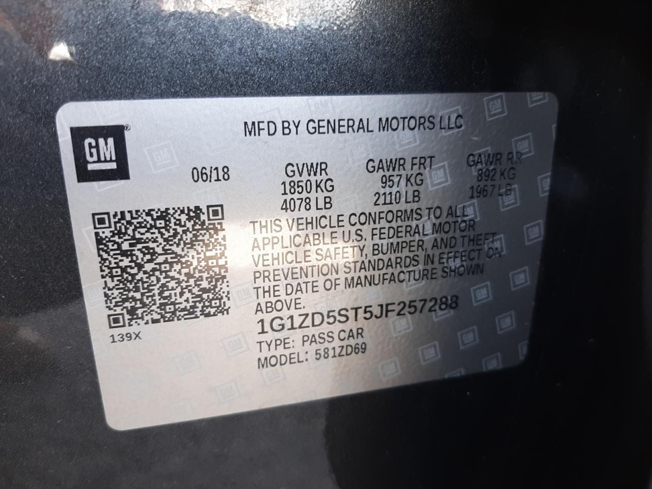 Photo 10 from auction – 2018 CHEVROLET MALIBU LT with VIN 1G1ZD5ST5JF257288
