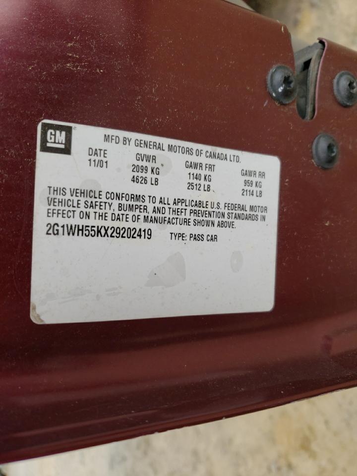 Photo 10 from auction – 2002 CHEVROLET IMPALA LS with VIN 2G1WH55KX29202419