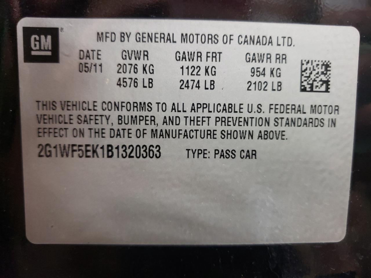 Photo 10 from auction – 2011 CHEVROLET IMPALA LS with VIN 2G1WF5EK1B1320363