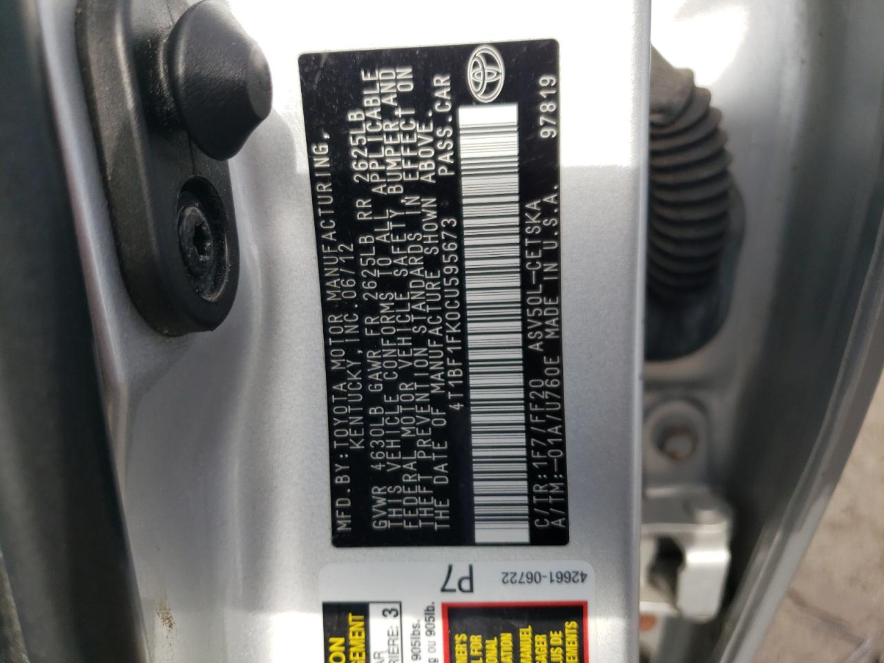 Фото 10 с аукциона – 2012 TOYOTA CAMRY BASE с VIN 4T1BF1FK0CU595673